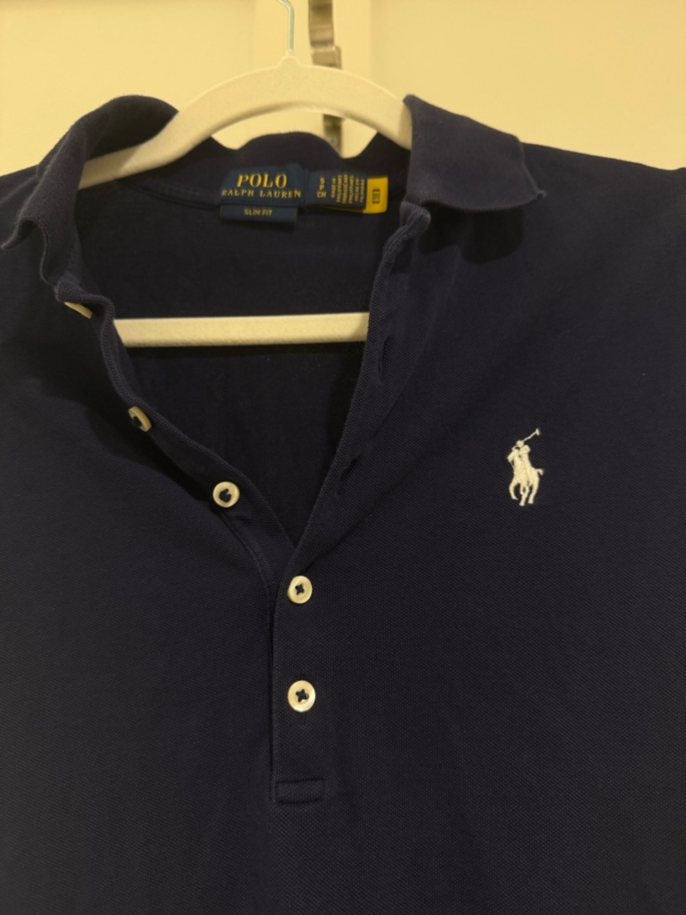 Ralph Lauren Navy Blue Polo Shirt slim fit with White Pony Logo - Picture 3 of 4